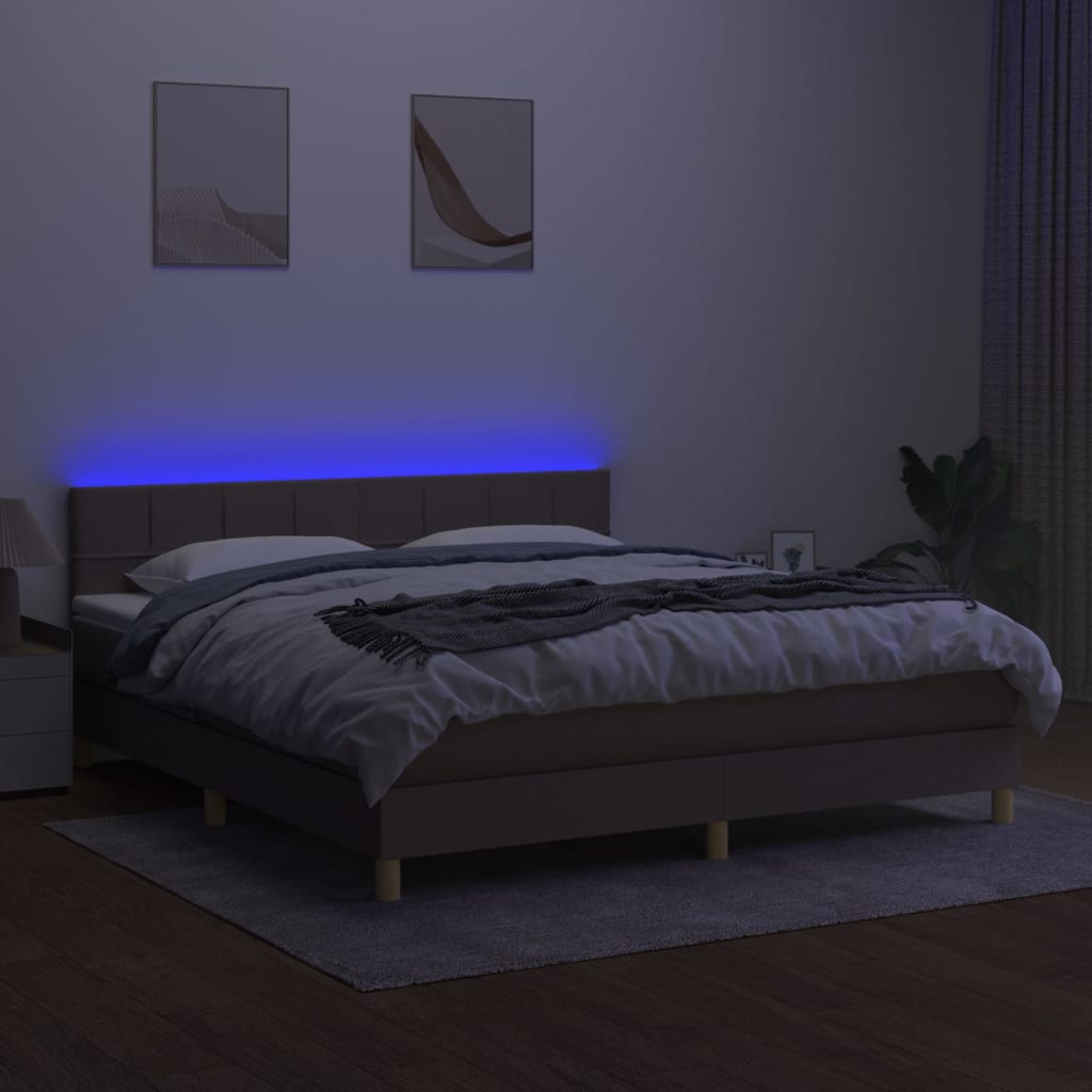 Letto a Molle con Materasso e LED Tortora 180x200 cm in Tessuto cod mxl 60308