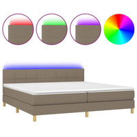 Letto a Molle Materasso e LED tortora 200x200cm in Tessuto 3133745