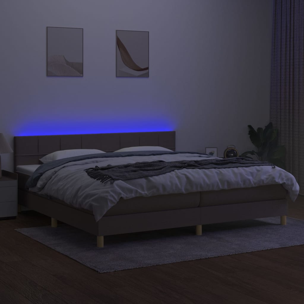 Letto a Molle Materasso e LED tortora 200x200cm in Tessuto 3133745