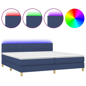 Letto a Molle Materasso e LED Blu 200x200cm in Tessuto 3133747