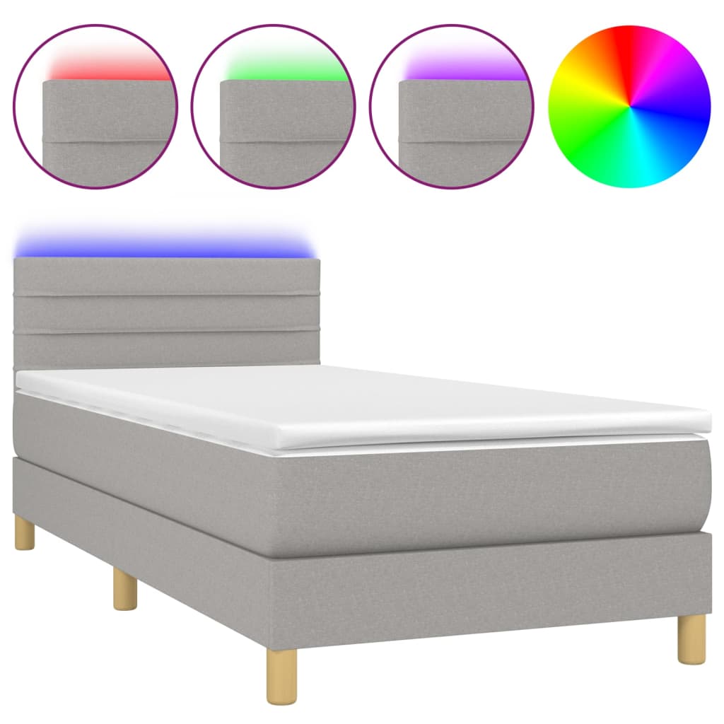 Letto a Molle Materasso e LED Grigio Chiaro 90x190 cm Tessuto 3133757