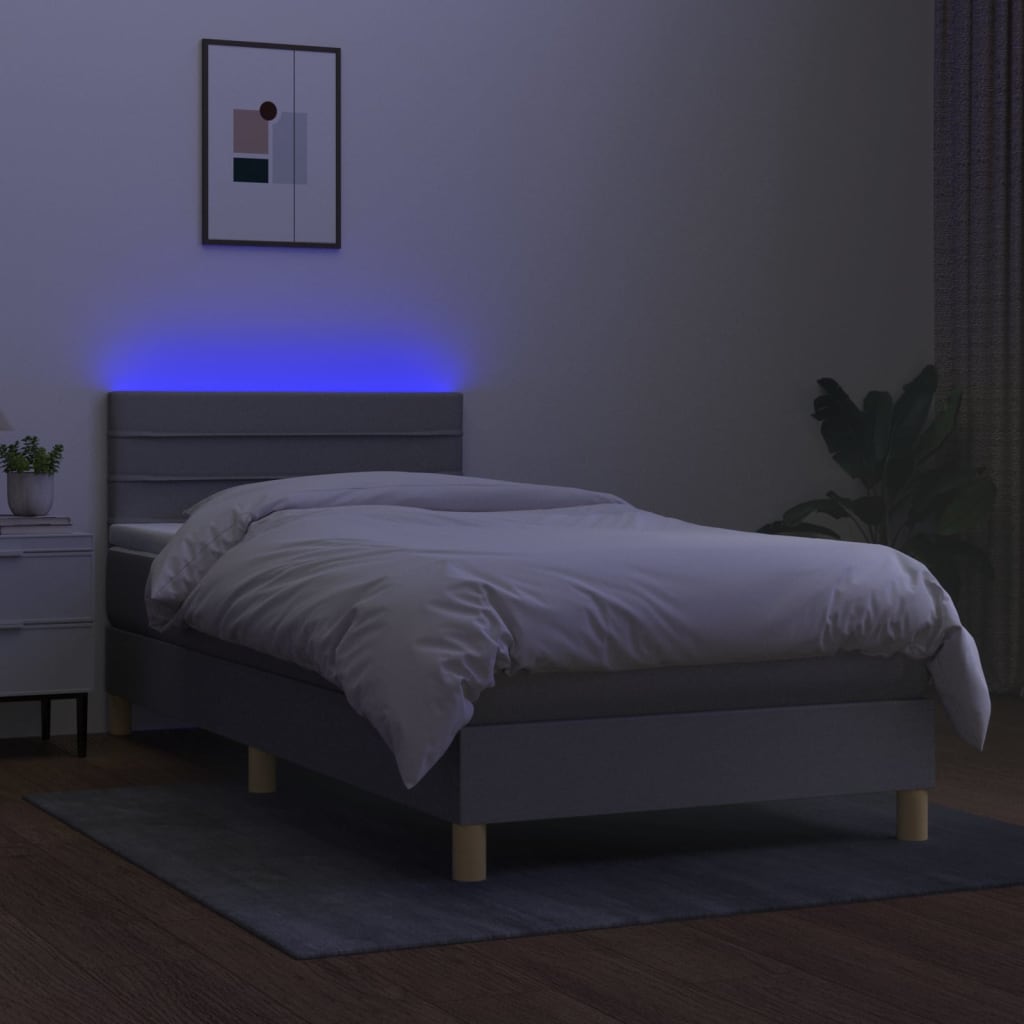 Letto a Molle Materasso e LED Grigio Chiaro 90x190 cm Tessuto 3133757