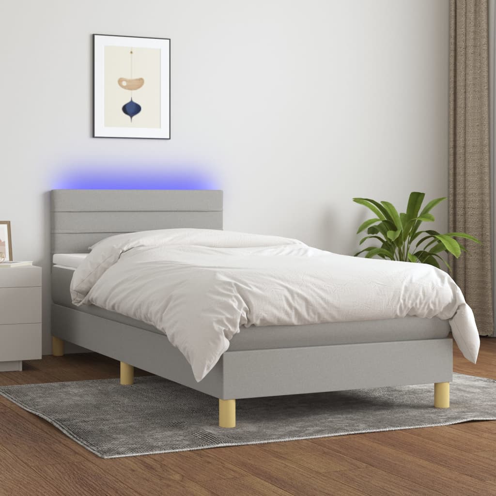 Letto a Molle Materasso e LED Grigio Chiaro 90x190 cm Tessuto 3133757