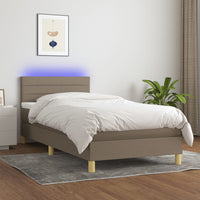 Letto a Molle con Materasso e LED-Struttura Letto con Materasso Tortora 90x200 cm in Tessuto 305522