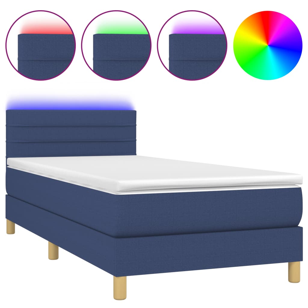 Letto a Molle con Materasso e LED-Struttura Letto con Materasso Blu 100x200cm in Tessuto 597313