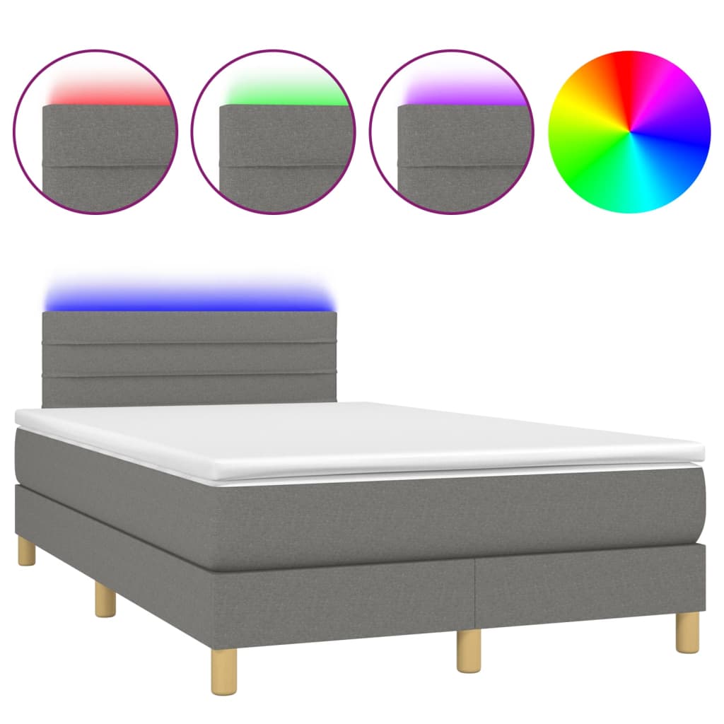 Letto a Molle Materasso e LED Grigio Scuro 120x200cm in Tessuto cod mxl 59185