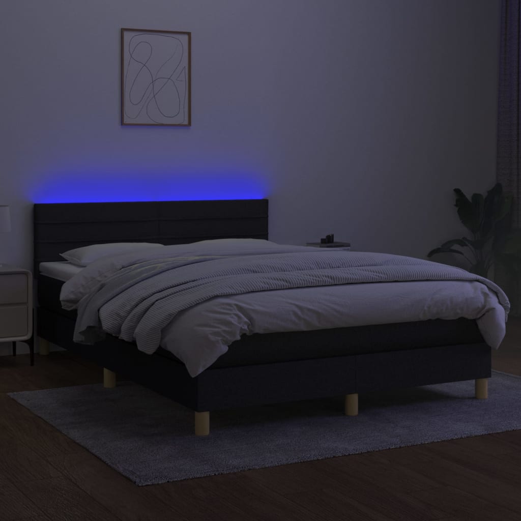 Letto a Molle con Materasso e LED Nero 140x190 cm in Tessuto 3133791