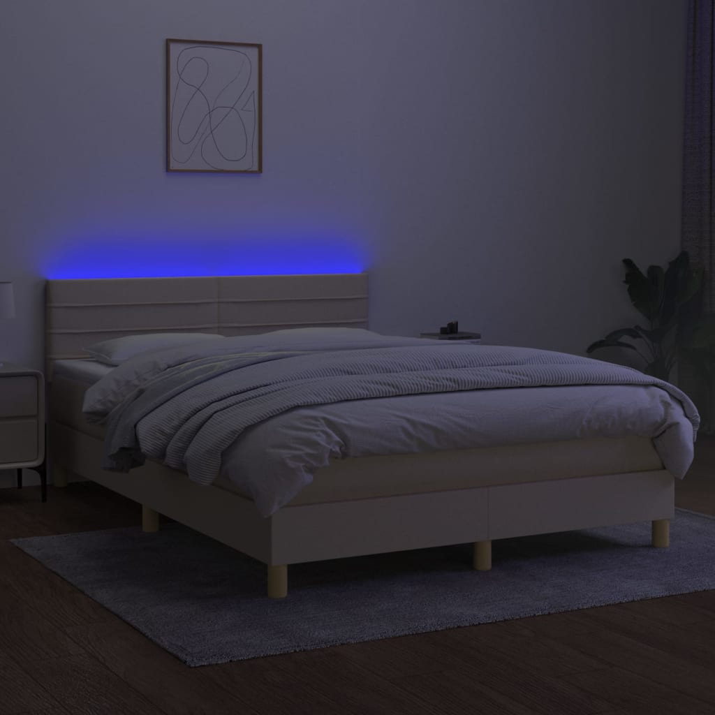 Letto a Molle con Materasso e LED Crema 140x190 cm in Tessuto 3133794