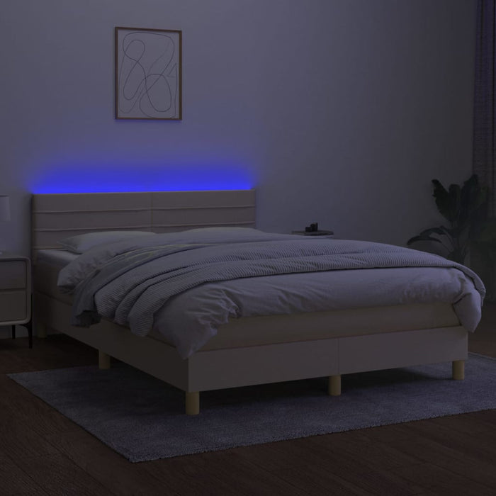 Letto a Molle con Materasso e LED Crema 140x190 cm in Tessuto 3133794