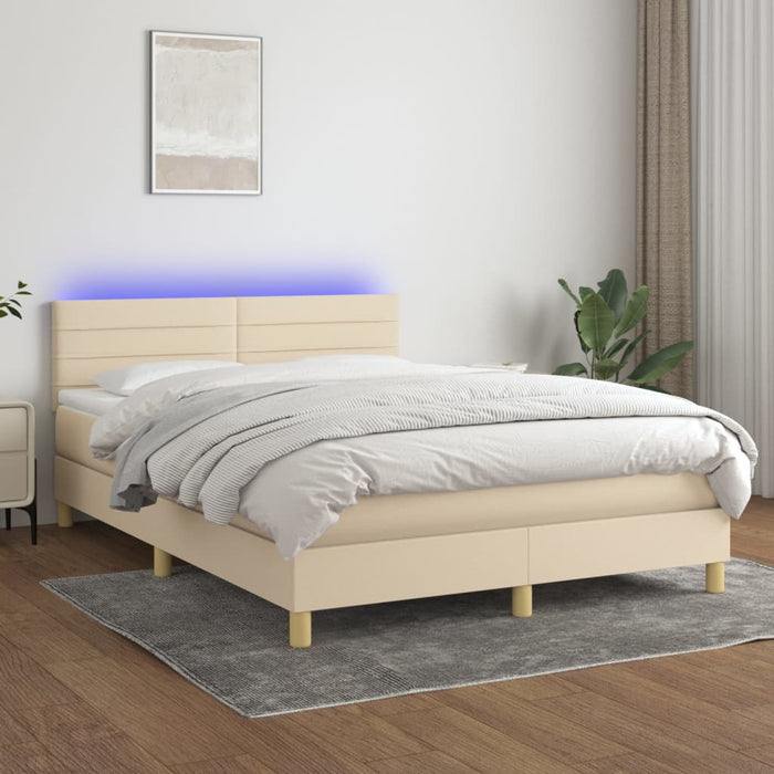 Letto a Molle con Materasso e LED Crema 140x190 cm in Tessuto 3133794