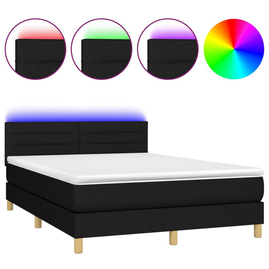 Letto a Molle con Materasso e LED Nero 140x200 cm in Tessuto 3133799