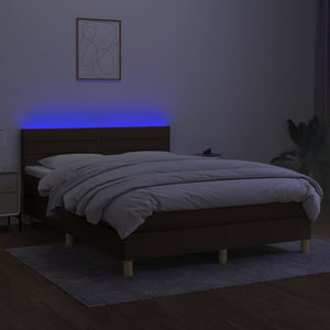 Letto a Molle Materasso e LED Marrone Scuro 140x200 cm Tessuto 3133800