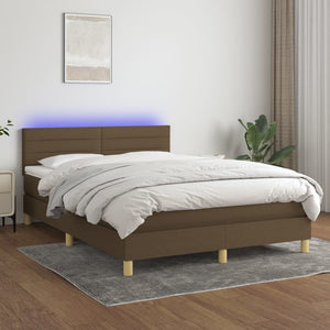 Letto a Molle Materasso e LED Marrone Scuro 140x200 cm Tessuto 3133800