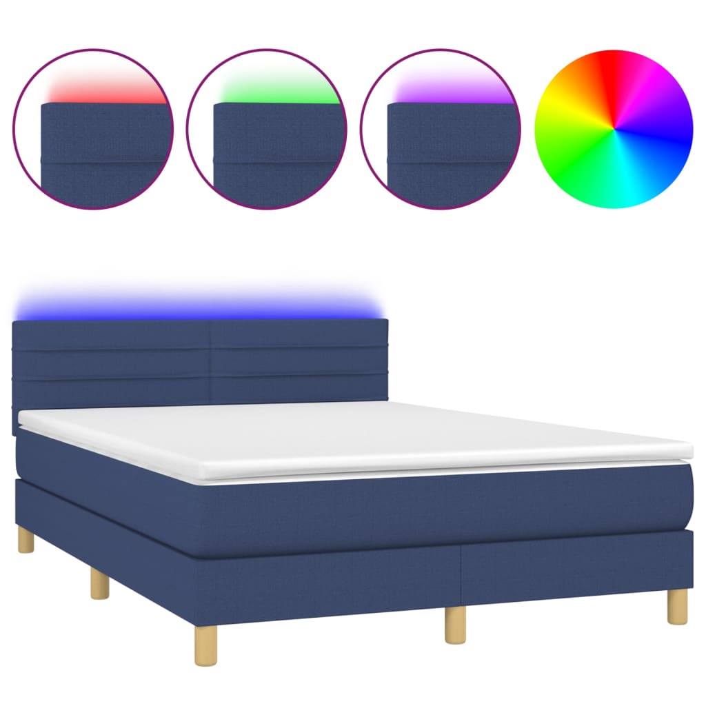 Letto a Molle con Materasso e LED Blu 140x200 cm in Tessutocod mxl 122765