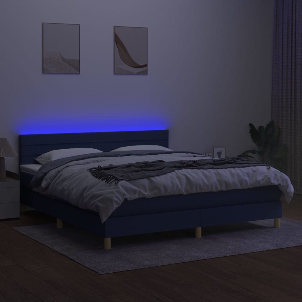 Letto a Molle con Materasso e LED Blu 180x200 cm in Tessuto 3133819