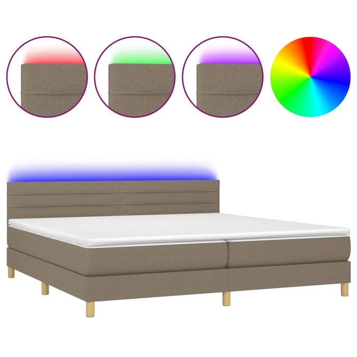 Letto a Molle Materasso e LED tortora 200x200cm in Tessuto 3133825