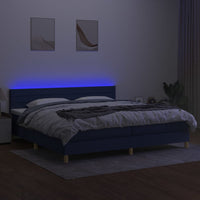 Letto a Molle Materasso e LED Blu 200x200cm in Tessuto 3133827