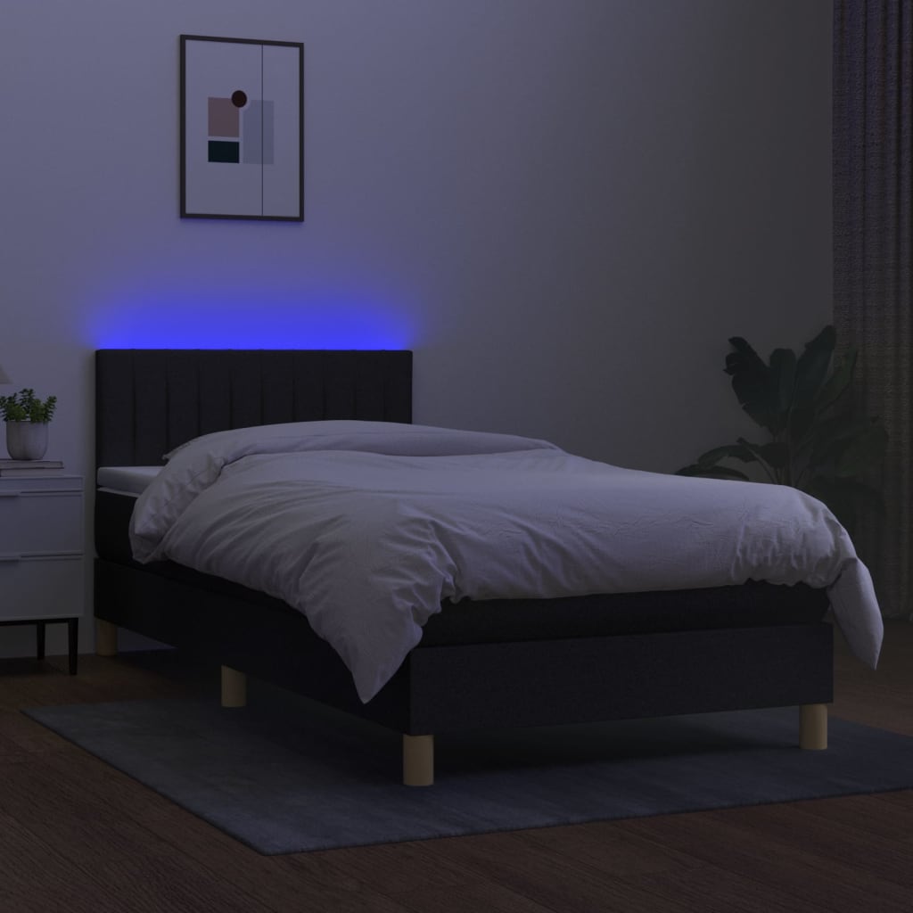 Letto a Molle con Materasso e LED-Struttura Letto con Materasso Nero 90x190 cm in Tessuto 162794