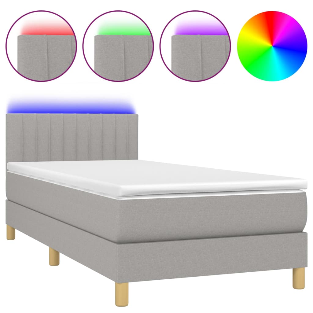 Letto a Molle Materasso e LED Grigio Chiaro 90x200 cm Tessuto 3133845