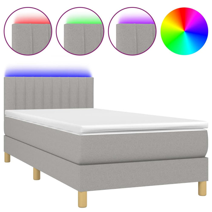 Letto a Molle Materasso e LED Grigio Chiaro 90x200 cm Tessuto 3133845