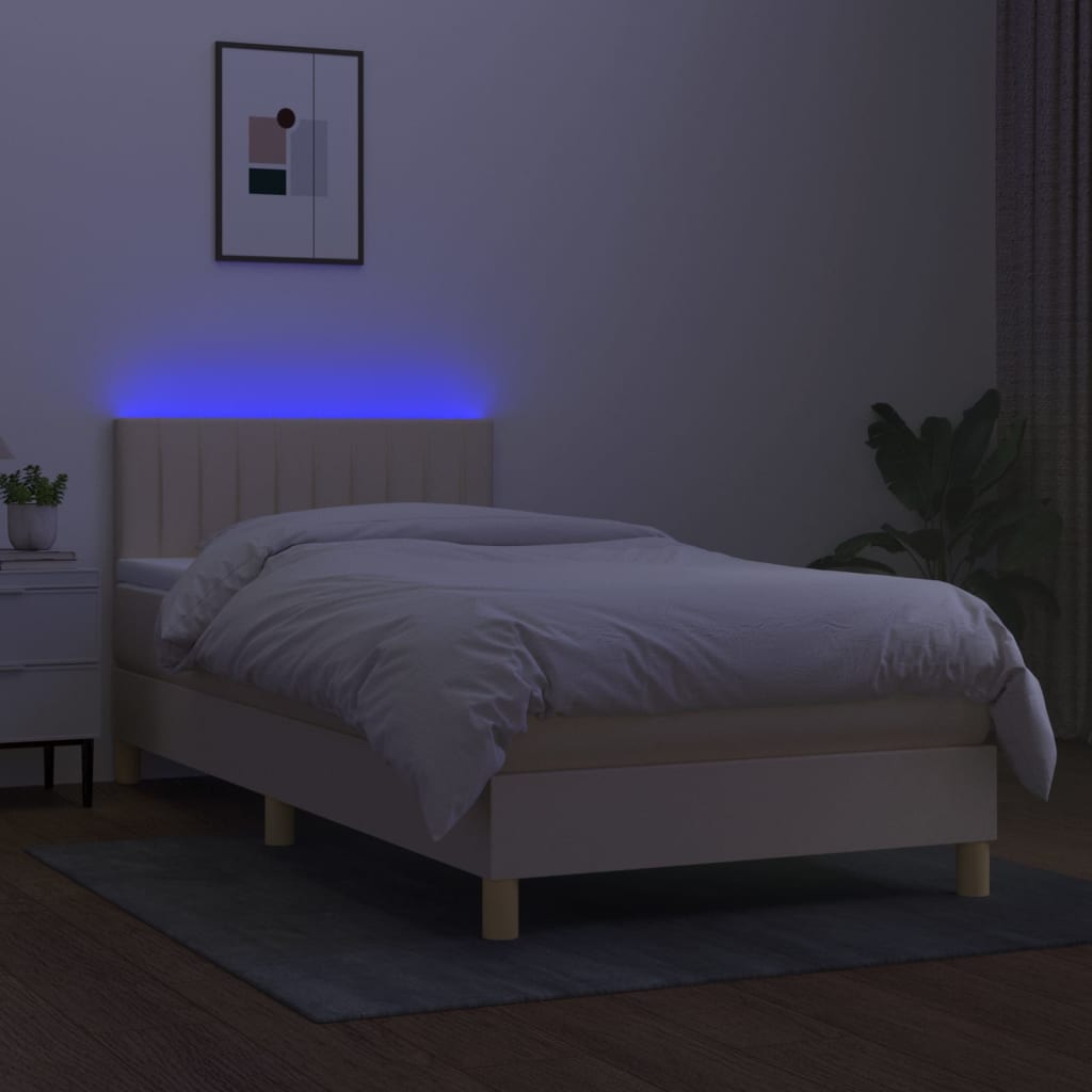 Letto a Molle con Materasso e LED Crema 90x200 cm in Tessuto 3133850