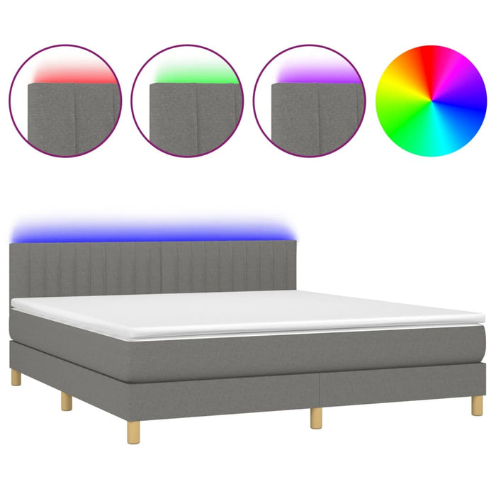 Letto a Molle Materasso e LED Grigio Scuro 180x200cm in Tessuto cod mxl 68626