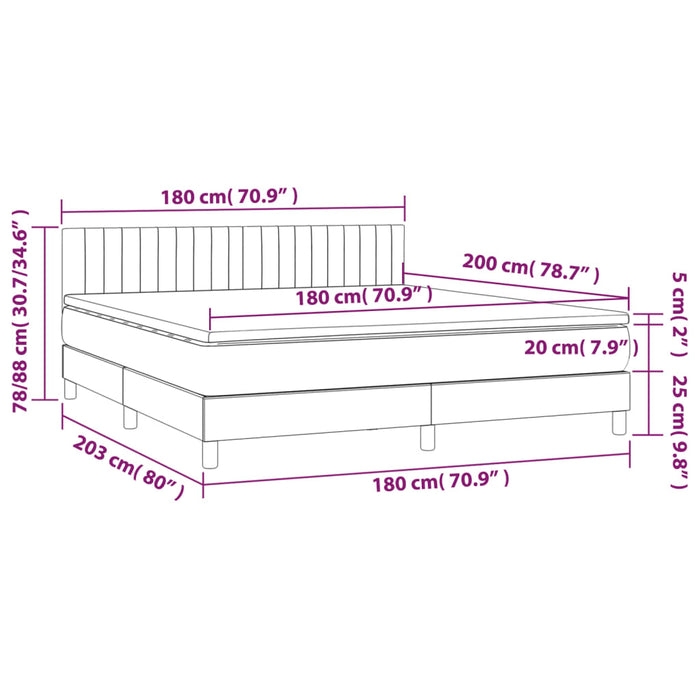 Letto a Molle Materasso e LED Grigio Scuro 180x200cm in Tessuto cod mxl 68626
