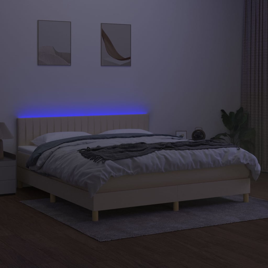 Letto a Molle con Materasso e LED Crema 180x200 cm in Tessuto cod mxl 61736