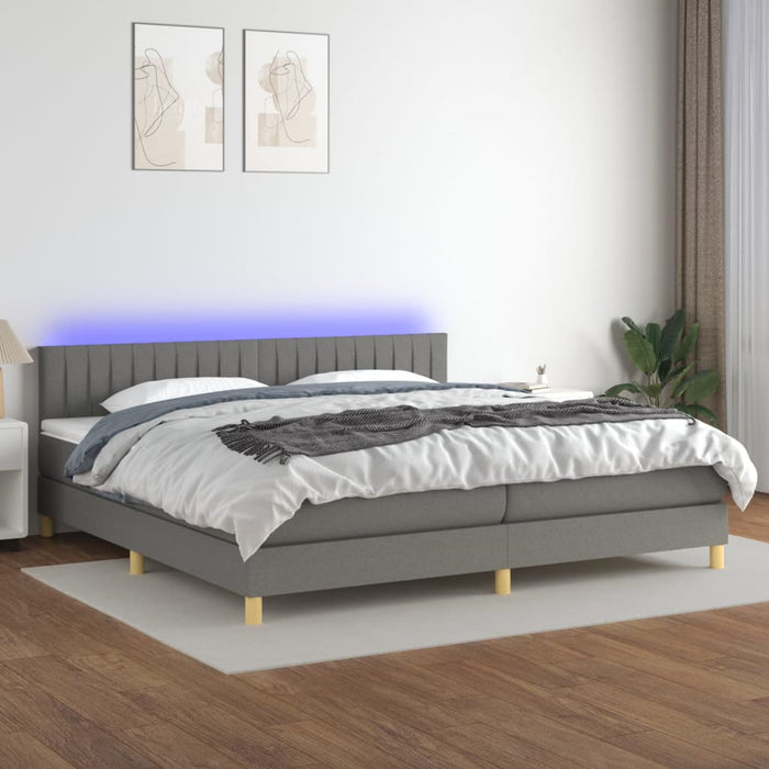 Letto a Molle Materasso e LED Grigio Scuro 200x200cm in Tessuto cod mxl 57743