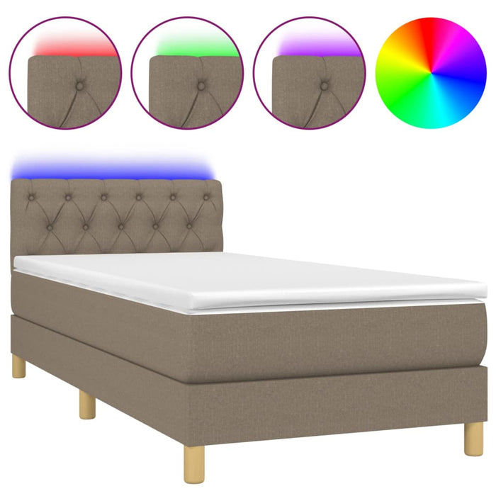 Letto a Molle con Materasso e LED Tortora 80x200 cm in Tessuto 3133913