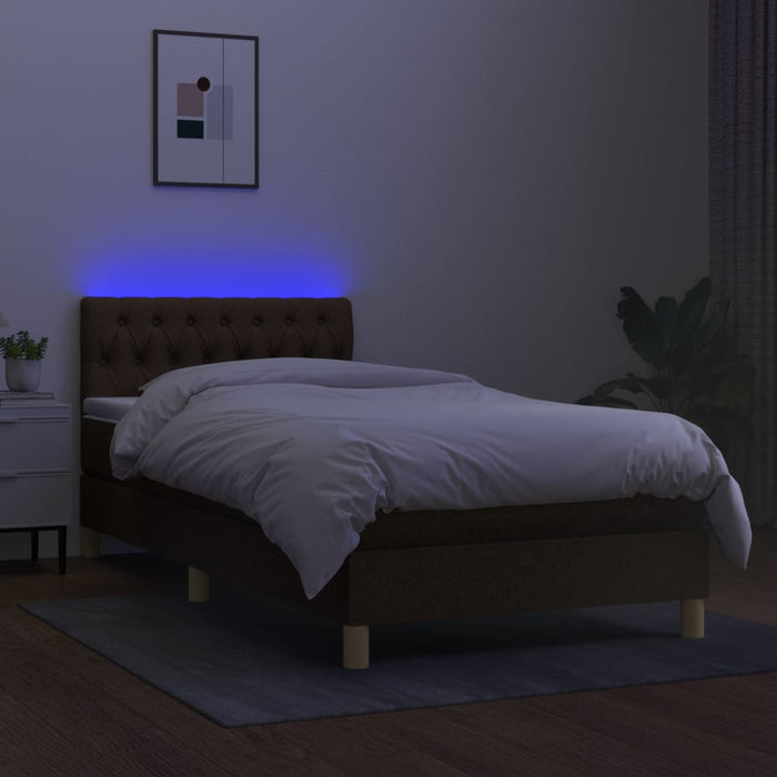 Letto a Molle Materasso e LED Marrone Scuro 90x190cm in Tessuto cod mxl 60338