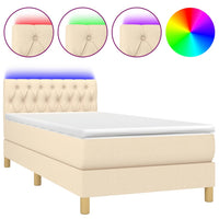 Letto a Molle con Materasso e LED-Struttura Letto con Materasso Crema 90x190 cm in Tessuto 521342