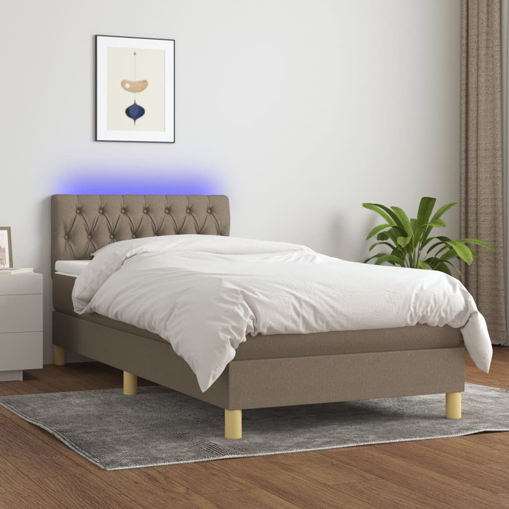 Letto a Molle con Materasso e LED Tortora 90x200 cm in Tessuto 3133929