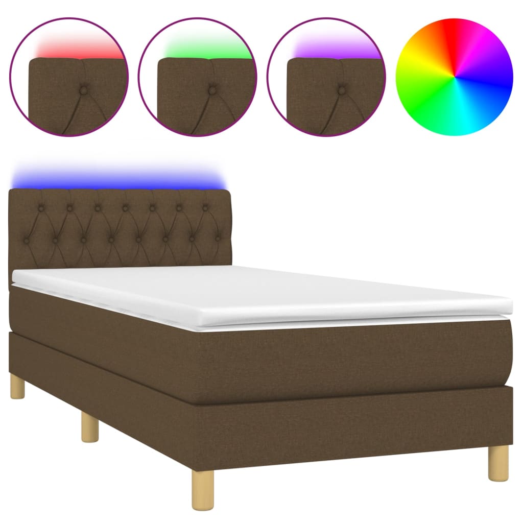 Letto a Molle Materasso e LED Marrone Scuro 100x200 cm Tessuto 3133936