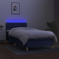 Letto a Molle con Materasso e LED Blu 100x200cm in Tessuto