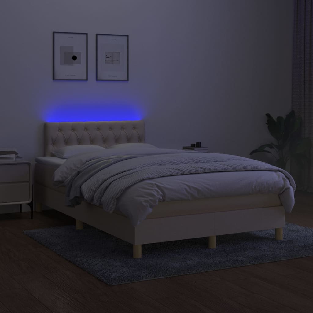 Letto a Molle con Materasso e LED Crema 120x200cm in Tessuto 3133946