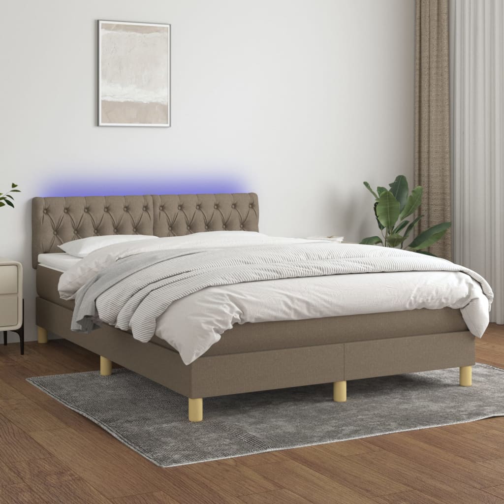 Letto a Molle con Materasso e LED Tortora 140x190 cm in Tessuto 3133953