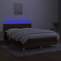 Letto a Molle Materasso e LED Marrone Scuro 140x200 cm Tessuto 3133960