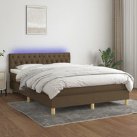 Letto a Molle Materasso e LED Marrone Scuro 140x200 cm Tessuto 3133960