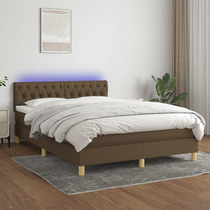 Letto a Molle Materasso e LED Marrone Scuro 140x200 cm Tessuto 3133960