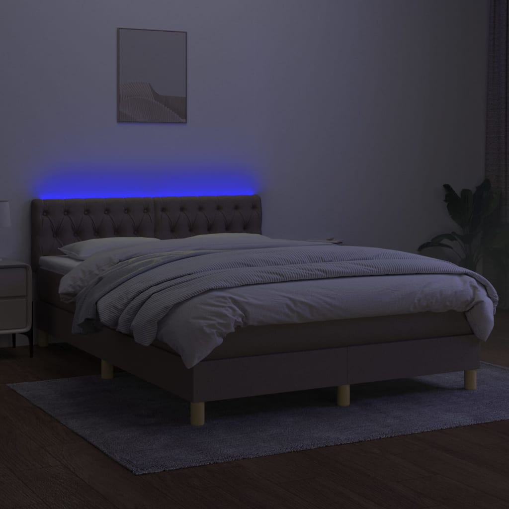 Letto a Molle con Materasso e LED Tortora 140x200 cm in Tessuto 3133961