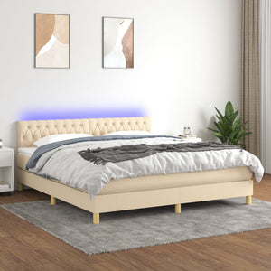 Letto a Molle con Materasso e LED Crema 160x200 cm in Tessuto cod mxl 66017