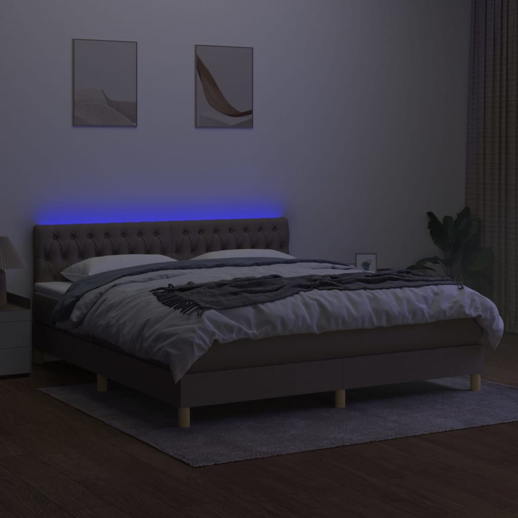 Letto a Molle con Materasso e LED Tortora 180x200 cm in Tessuto cod mxl 62253
