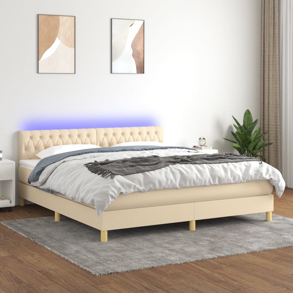 Letto a Molle con Materasso e LED Crema 180x200 cm in Tessuto 3133978
