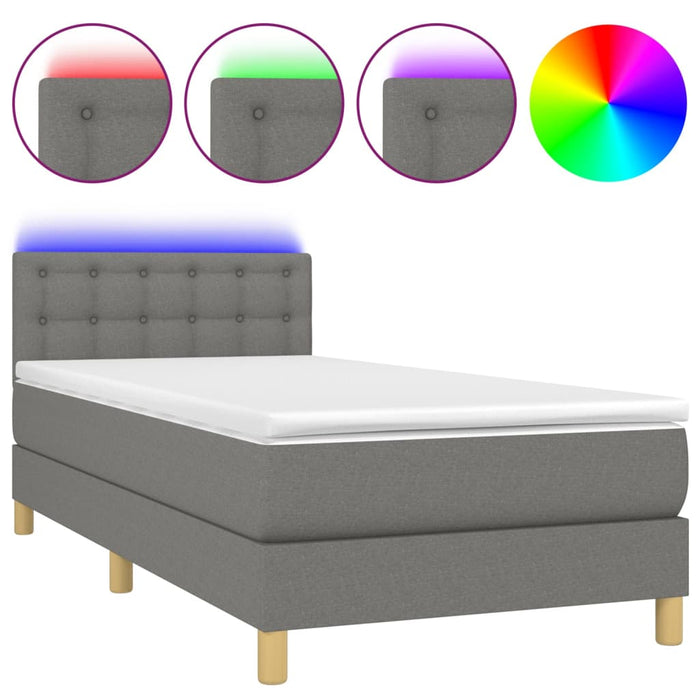 Letto a Molle Materasso e LED Grigio Scuro 80x200 cm in Tessuto 3133990