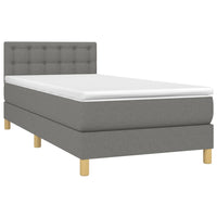 Letto a Molle Materasso e LED Grigio Scuro 90x200 cm in Tessuto