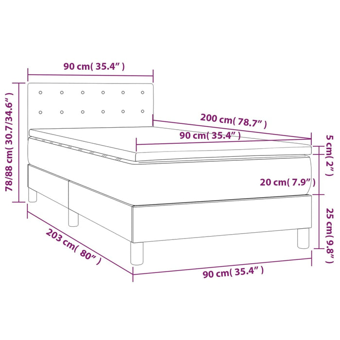 Letto a Molle con Materasso e LED-Struttura Letto con Materasso Blu 90x200 cm in Tessuto 125035