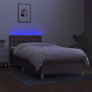 Letto a Molle con Materasso e LED Tortora 100x200cm in Tessuto 3134017