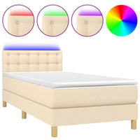 Letto a Molle con Materasso e LED Crema 100x200cm in Tessuto 3134018