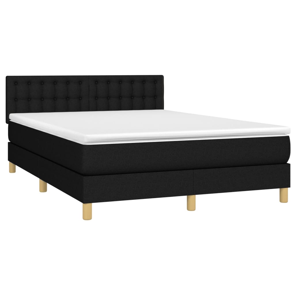 vidaXL Letto a Molle con Materasso e LED Nero 140x190 cm in Tessuto